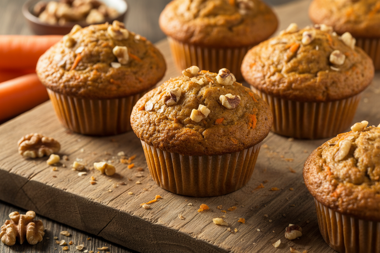 Low calorie carrot and pecan muffins